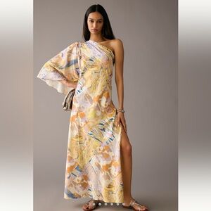 Anthropologie Mandira Wirk One-Shoulder Printed Dress, size XXS
